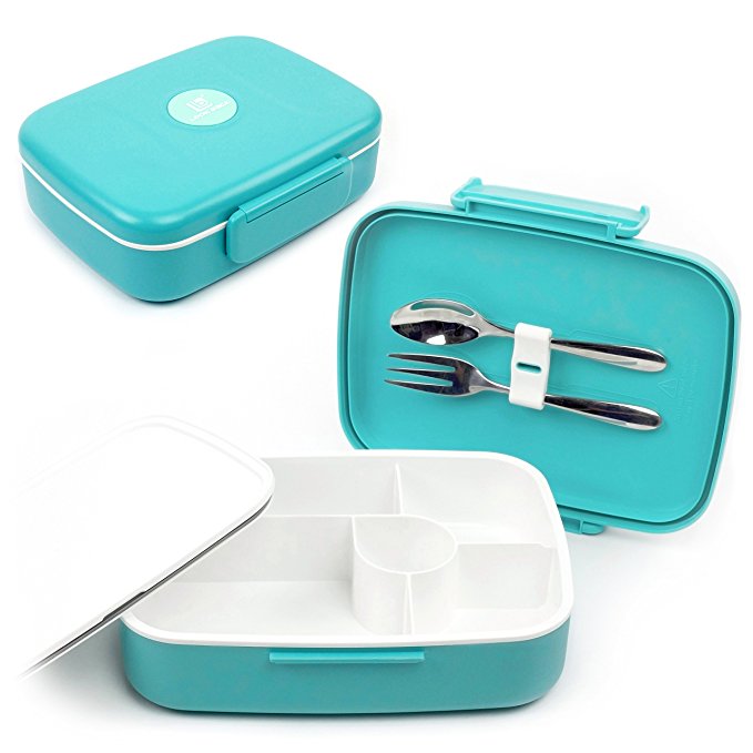 Bento Box with 5 Compartments for Adults and Kids, Leakproof Lunch Box Container (Blue)