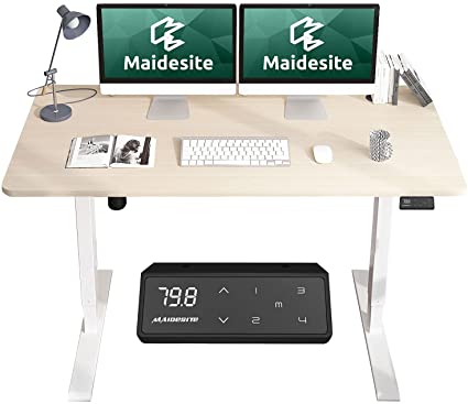 MAIDeSITe Electric Standing Desk Height Adjustable Stand Up Desk, 47 x 24 Inches Home Office Computer Desk Workstation with Memory Preset Controller (48'' x 24'', 2 Stage-White/Oak)