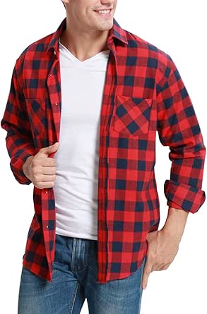 Dioufond Plaid Flannel Shirts for Men Long Sleeve Mens Buffalo Lumberjack Shirt