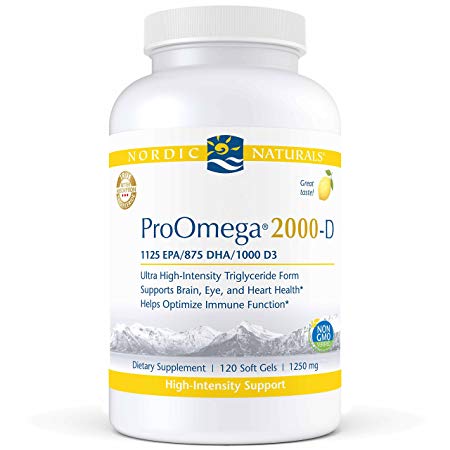 Nordic Naturals ProOmega 2000-D - Fish Oil, 1125 mg EPA, 875 mg DHA, 1000 IU Vitamin D3, High-Intensity Support for Cardiovascular, Neurological, Eye, and Immune Health*, Lemon Flavor, 120 Soft Gels