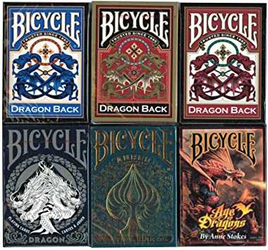 New Bicycle Playing Cards 6 Deck Collector's Bundle - Bicycle Aureo | Bicycle Age of Dragons | Bicycle Dragon Back Red | Bicycle Dragon Back Blue |Bicycle Dragon Back Gold | New 2019 Bicycle Dragon