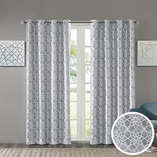 Comfort Spaces Room Darkening Curtains for Bedroom - Yoana Printed Window Curtains Pair - Grey - 42x63 Inch Panel - Energy Saving Black Out Window Curtain - Grommet Top - Include 2 Panels