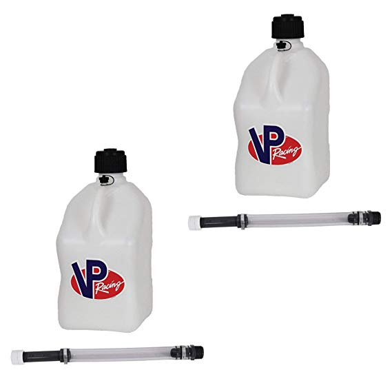 2 Pack VP 5 Gallon Square White Racing Utility Jugs with 2 Deluxe Filler Hoses