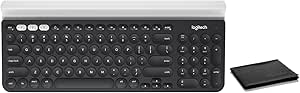 Logitech K780 Multi-Device Wireless Keyboard for Computer, Phone, and Tablet – Bluetooth and USB Receiver, Silent Typing, Easy-Switch Button Cradle, Windows, Mac, iOS, Android, W/Cleaning Cloth