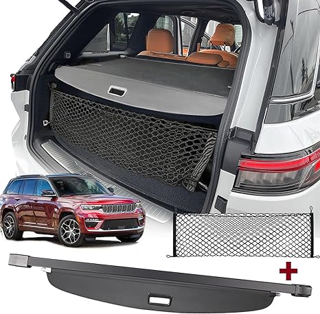 Volcaner for 2022 2023 2024 Jeep Grand Cherokee Cargo Cover (2 Row; WL) 4XE, for Jeep Grand Cherokee Accessories Retractable Luggage Security Shield Shade Privacy Screen Trunk Cover Organizer