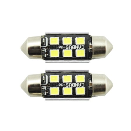 2 x 36mm 6-SMD Can-bus Error Free Festoon 6418 C5W LED SMD Bulbs For Car interior Lights or License Plate LED Bulbs Xenon White(Pack of 2)