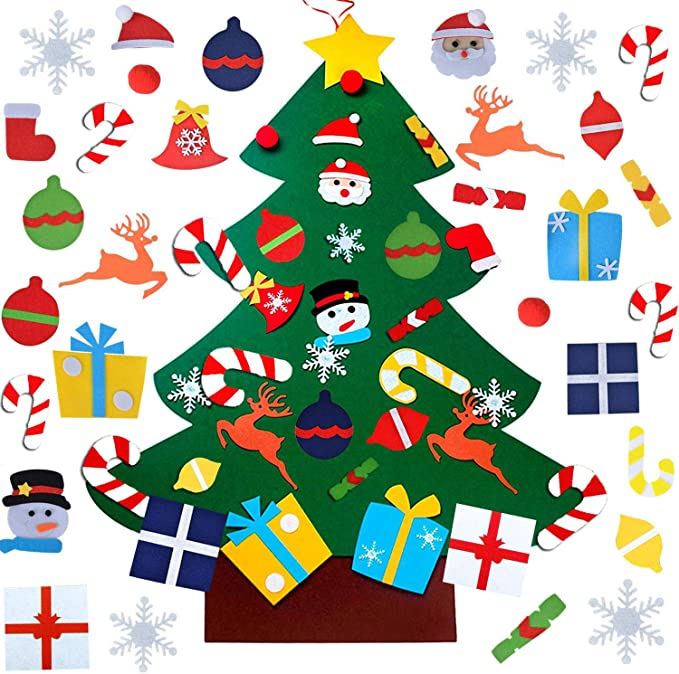 WESJOY Felt Christmas Tree, DIY Christmas Tree with 31 Pcs Detachable Ornaments Wall Decor with Hanging Rope for Toddlers Kids Xmas Gifts Home Door Decoration
