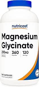 Nutricost Magnesium Glycinate Capsules (360 Capsules, 210 mg Magnesium Glycinate Per Serving) - Magnesium Glycinate Supplement for Gentle Absorption