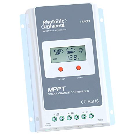 Photonic Universe 20A MPPT solar charge controller / regulator with built in LCD display for solar panels up to 260W (12V battery system) / 520W (24V battery system) up to 100V