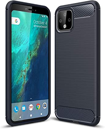 Google Pixel 4XL Case, Silicone Leather[Slim Thin] Flexible TPU Protective Case Shock Absorption Carbon Fiber Cover for Google Pixel 4XL Case (Navy)
