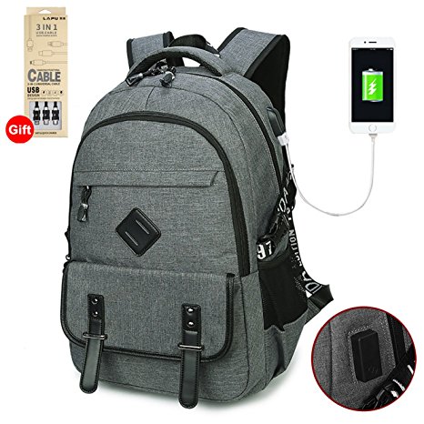 Waterproof Business Laptop Backpack with USB Charging Port, Lightweight Causal School Travel backpack, Fits Under 17 inch Laptop and Notebook (Grey)