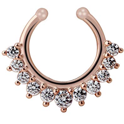 Nose Ring Septum Piercing Jewelry, Cubic Zircon Fake Septum Nose Ring for Women Non Piercing Clip On Body Piercing Jewelry