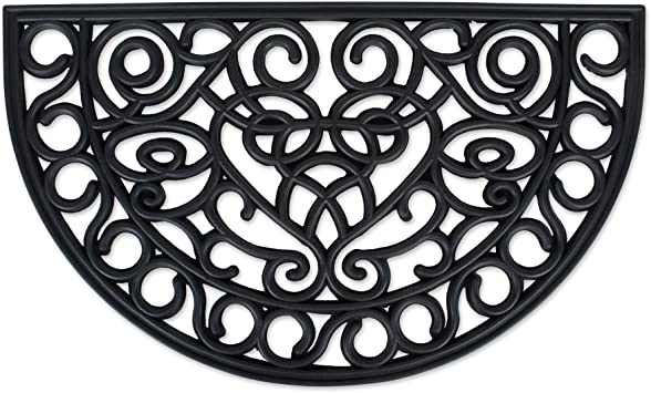 J & M Home Fashions Iron Heart Rubber Doormat, Half Round 18-Inch by 30-Inch