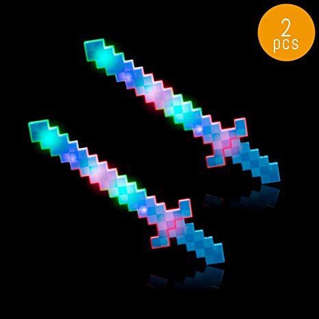 Lumistick LED Light Up Diamond Pixel Sword 24 Inch | Multicolor Ultra Bright Flashing Light Motion Activated Dagger Blade Glowing FX Like Minecraft Sword (2 Swords, Blue)