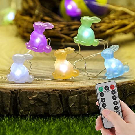 DomeStar Bunny LED String Lights with Battery Powered,10FT 30LEDs Five-Color Rabbit Light String for Spring, Wedding, Room, Garden