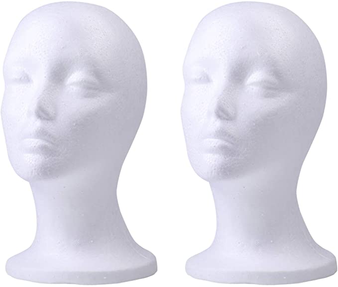 Foraineam 2 Pack Female Styrofoam Mannequin Head Cosmetics Model Head Wig Display Foam Mannequin Glasses Hat Hairpieces Stand