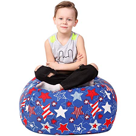 Stuffed Animal Storage Bean Bag - Cover Only - Large Beanbag Chairs for Kids - 90+ Plush Toys Holder and Organizer for Girls - 100% Cotton Canvas Cover - American Stars