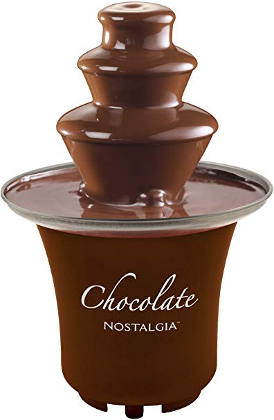 Nostalgia CFF3BR 8-Ounce Chocolate Fondue Fountain, Half-Pound Capacity, Easy to Assemble 3-Tiers, Perfect For Nacho Cheese, BBQ Sauce, Ranch, Liqueurs, Brown