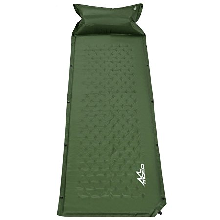 Waterproof Self-Inflating Sleeping Pad, MoKo Lightweight Comfort Splicing Dampproof Air Sleeping Pad Camping Mat with Inflatable Pillow for Outdoor Camping, Hiking, Backpacking, Trekking - Army Green