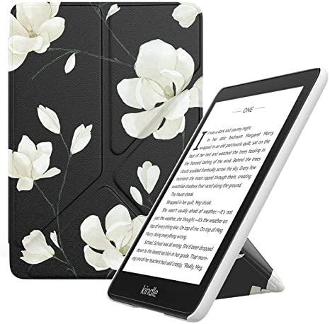 MoKo Case Replacement with Kindle Paperwhite (10th Generation, 2018 Releases), Standing Origami Slim Shell Cover with Auto Wake/Sleep Fits Kindle Paperwhite E-Reader - Black & White Magnolia