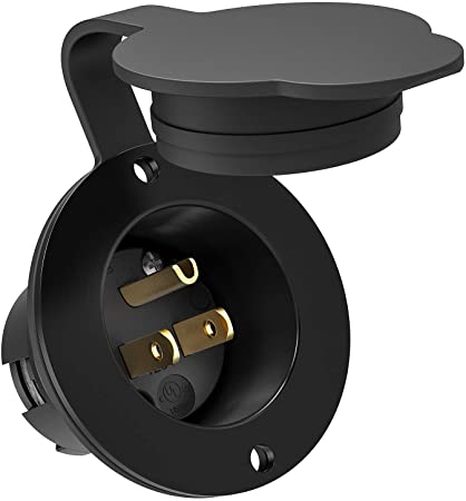 Kohree 15 Amp Flanged Inlet 125V, NEMA 5-15 Flanged Shore Power Inlet Receptacle with Waterproof Cover, 2 Pole 3-Wire, Generator Inlet Plug for Marine Boat RV Electrical Connections