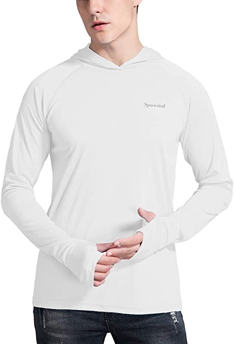 Spowind Men's UPF 50  Sun Protection Hoodie Shirts Long Sleeve SPF Performance Fishing T-Shirt with Thumbhole