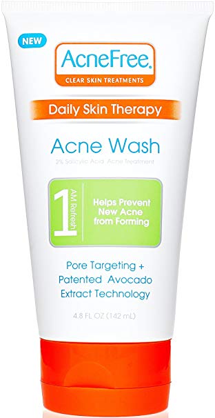 AcneFree Daily Acne Face Wash 4.8 oz with 2% Salicylic Acid, Facial Cleanser to Help Prevent Acne Whiteheads and Blackheads plus Avocado Extract
