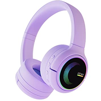 iClever BTH15 Bluetooth Wireless Over Ear Headphones for Girls,Hassle-Free Hall Switch, Colorful RGB Light Up Foldable Stereo Wireless Headphones with Mic