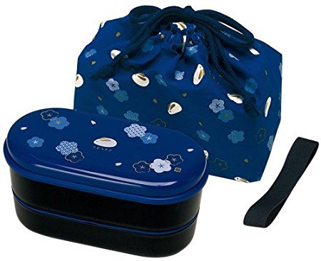 Skater KSX2-Blue3680 Japanese 2-Tier Bento Lunch Box with Belt, Bag Chopsticks