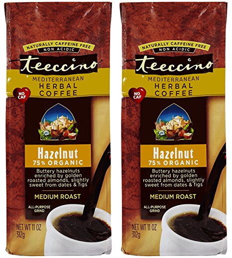 Teeccino Medium Roast Hazelnut Herbal Coffee 11 Ounces (Pack of 2)