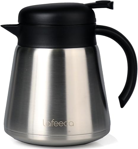 Lafeeca Thermal Coffee Carafe Tea Pot Stainless Steel, Double Wall Vacuum Insulated | Cool Touch Handle | Hot & Cold Retention | Non-Slip Silicone Base | BPA Free Black