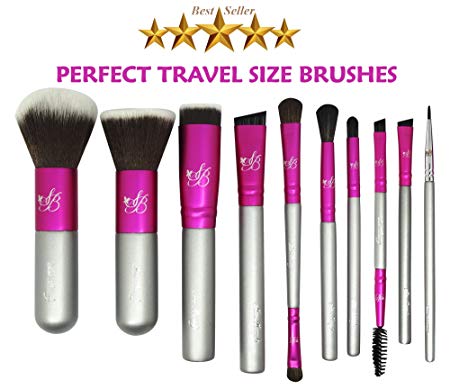 Makeup Travel Brush Set Brushes - Small Hard TRAVEL CASE INCLUDED Premium Essential Brushes For Traveling Application Of Powder Blush Foundation Eye Liner Eye Shadow Concealer and Contour Definition