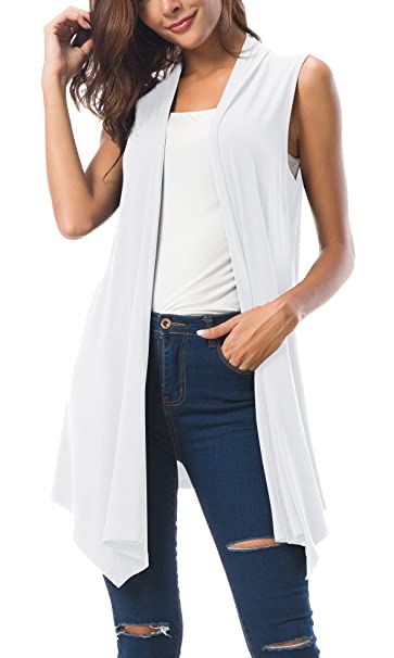 Women's Sleeveless Draped Open Front Cardigan Vest Asymmetric Hem