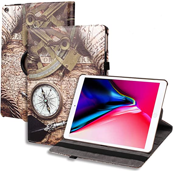 iPad 7th/8th Generation Case iPad 10.2 Case 2019-360 Degree Rotating Stand Smart Cover with Pencil Holder Supports Auto Wake/Sleep for New iPad 10.2" 2019/2020 New Tablet(Ancient Map)