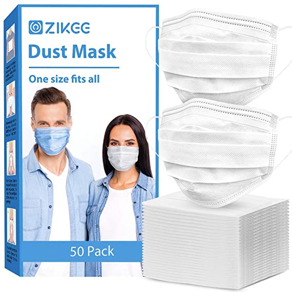 ZIKEE Disposable Respirator (50PCS) with 4D Stereo Structure and 3 Ply Protection (White)