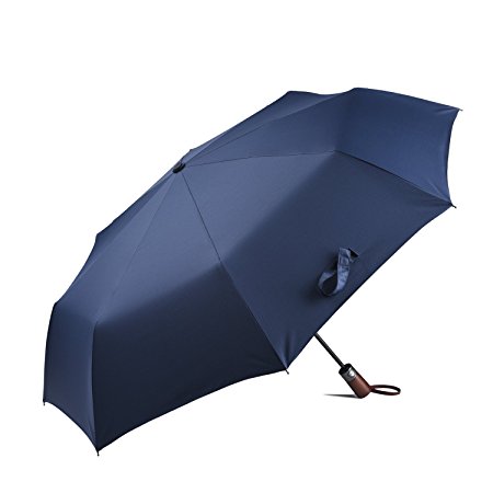 Someetpro Auto Open Close Folding Compact Travel Rain Umbrella - Windproof with Sturdy Wooden Handle for Men and Women - Lifetime Guarantee