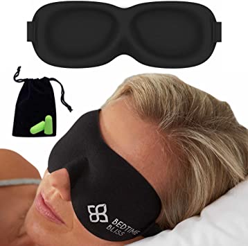 Bedtime Bliss® Contoured & Comfortable Sleep Mask & Moldex® Ear Plug Set. Includes Carry Pouch for Eye Mask and Ear Plugs - Great for Travel, Shift Work & Meditation