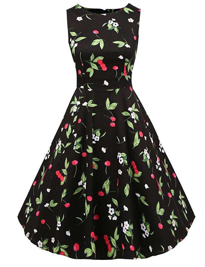 ACEVOG Vintage 1950's Floral Spring Garden Party Picnic Dress Party Cocktail Dress