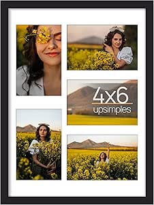 upsimples 11x15 Collage Picture Frame, Display Pictures 5 4x6 with Mat or 11x15 Without Mat, Wall Hanging 5 4x6 Picture Frame Collage Wall Decor, Black, 1 Pack