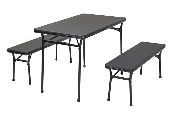 Cosco Products COSCO 3 Piece Indoor Outdoor Table and 2 Bench Tailgate Set, Black