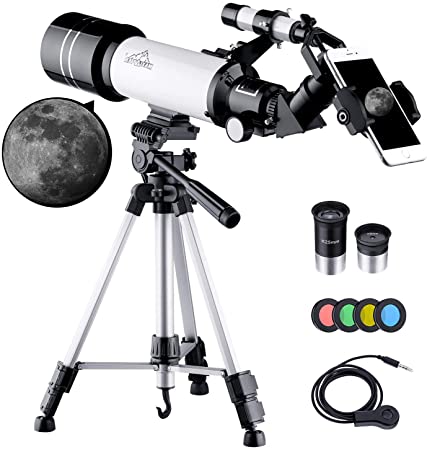 MAXLAPTER Kids Telescope for Adults Astronomy Beginners, 70mm Refractor Telescope with Adjustable 47inch Tripod, Smartphone Adapter, Camera Shutter Wire Control, Backpack and Moon Filter