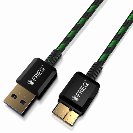 FRiEQ® Hi-Speed Extra Long (6 Ft/1.8m) Nylon Braided Tangle-Free USB 3.0 Male To Micro B Data Cable with Gold-Plated Connectors for Samsung Galaxy Note 3 / Samsung Galaxy S5 (Black/Green)