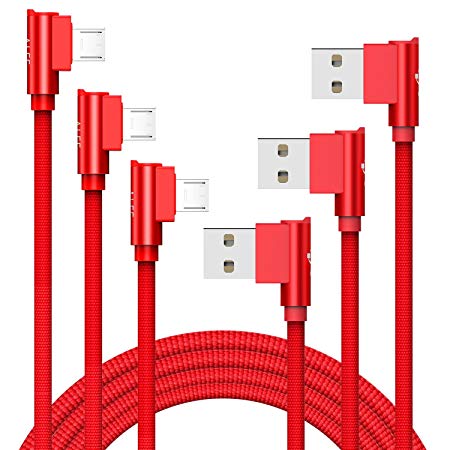 Micro USB Cables - Aimus Right Angle 6 ft Braided Android Charging Cable for Kindle, Samsung Galaxy S7 S6 edge S5 Tab 2 3, Moto G5 Plus, HTC, Nexus, LG-3 Pack Red