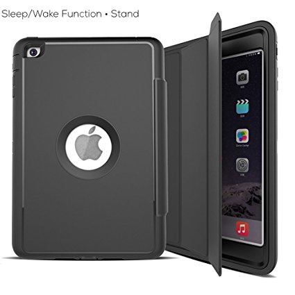 iPad Mini 4 Case, Case-cubic Extreme Heavy Duty Full Body Rugged Hybrid Case with Smart Magnetic Sleep / Wake feature PU Leather Cover for iPad Mini 4