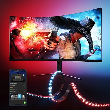 Govee Gaming Light for Monitor G1, RGBIC LED Backlight for 24-26 Inch PC, Software Color Matching Strip Lights Sync to Screen, Compatible with Alexa and Google Assistant, Supports 2.4G Wi-Fi