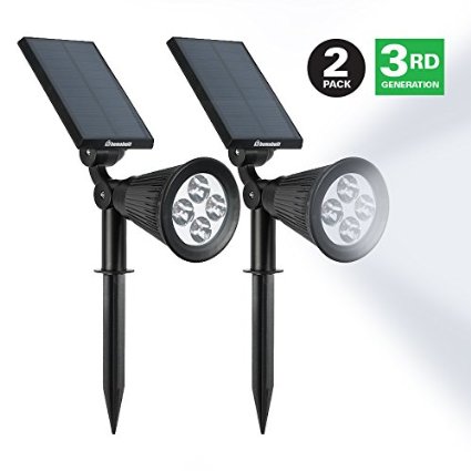 LED Floodlight & Exterior Lighting by HumaBuilt - Solar Powered Outdoor Spotlight for Your Yard, Garden, Walkway & More -- Cool White (6500K) - [2 Pack]
