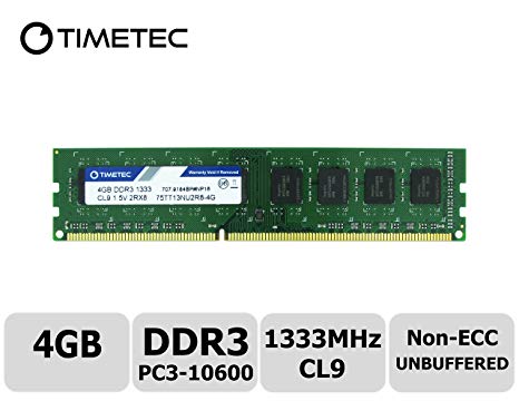 Timetec Hynix IC 4GB DDR3 1333MHz PC3-10600 Non ECC Unbuffered 1.5V CL9 2R8 Dual Rank 240 Pin UDIMM Desktop PC Computer Memory Ram Module Upgrade (Low Density 4GB)