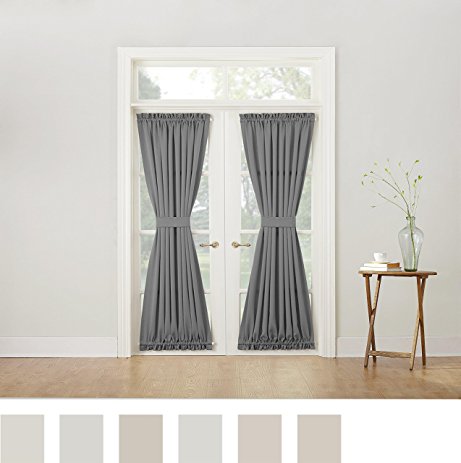 Sun Zero Barrow Energy Efficient Door Panel Curtain with Tie Back, 54" x 72", Gray