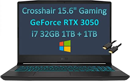 2022 MSI Crosshair 15 15.6" 144Hz (Intel 8-Core i7-11800H, 32GB RAM, 1TB PCIe SSD   1TB HDD, RTX 3050), FHD 1080P Gaming Laptop, Webcam, RGB Backlit, Type-C, Wi-Fi 6, IST Computers Cable, Windows 10