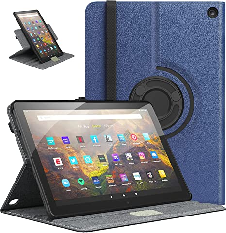 MoKo Folio Case for All-New Fire HD 10 and Fire HD 10 Plus Tablet（Only 11th Generation, 2021 Release, 90 Degree Rotating Swivel Leather Cover Case with Auto Wake/Sleep for 10.1 inch Tablet, Indigo